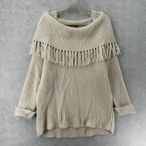 Forenza Sweater Womens‎ MED Off Shoulder Fringe Western Wool Blend Pullover Boho